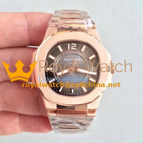Replica Patek Philippe Nautilus Ladies 7011-1R JJ Rose Gold Brown Dial Swiss Quartz E23-250 S C