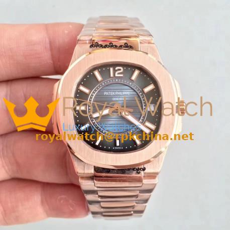 Replica Patek Philippe Nautilus Ladies 7011-1R JJ Rose Gold Blue Dial Swiss Quartz E23-250 S C