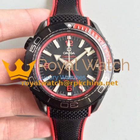 Replica Omega Seamaster Planet Ocean 600M Deep Black In Red GMT 215.92.46.22.01.003 JH PVD Black Dial Swiss 8906