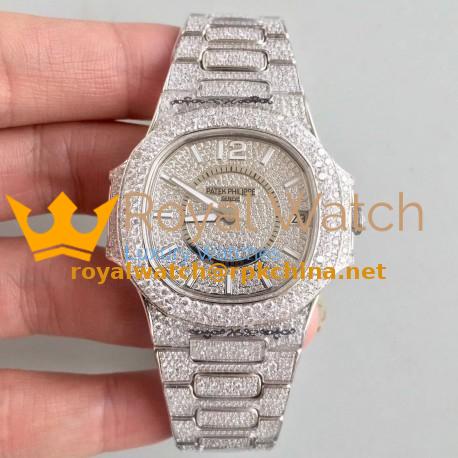 Replica Patek Philippe Nautilus Jumbo Ladies Paved With Diamonds 7021/1G-001 N Stainless Steel & Diamonds Diamond Dial M9015