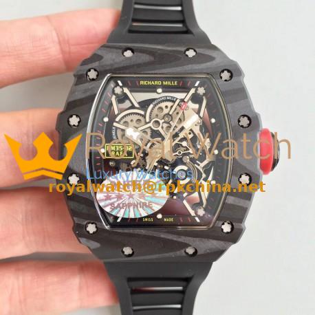 Replica Richard Mille RM35-02 Rafael Nadal KV Forged Carbon Black Skeleton Dial M8215