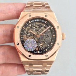 Royal Oak Double Balance Wheel Openworked 15407 JF RG Black Skeleton Dial Swiss 3132