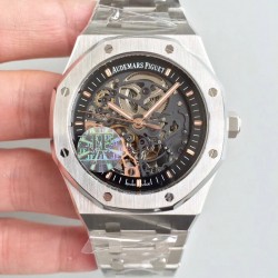 Royal Oak Double Balance Wheel Openworked 15407 JF SS Black Skeleton Dial Swiss 3132
