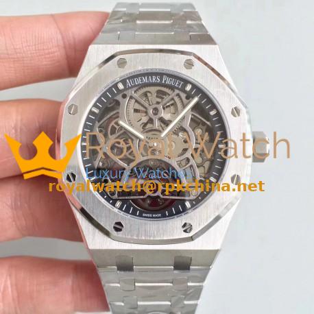 Replica Audemars Piguet Royal Oak Tourbillon Extra-Plate Squelette 26518 JF Stainless Steel Black Skeleton Dial Swiss 2924