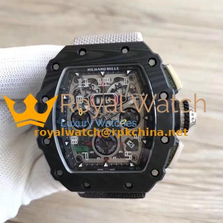 Replica Richard Mille RM011-03 Flyback Chronograph KL Forged Carbon Black Skeleton Dial Swiss 7750