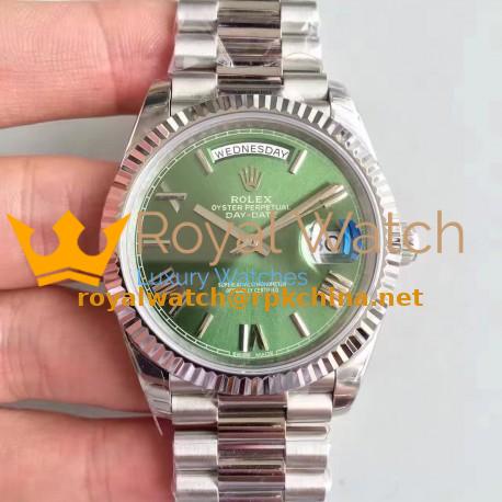 Replica Rolex Day-Date 40 228239 2018 EW Stainless Steel Green Dial Swiss 3255