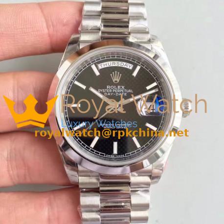Replica Rolex Day-Date 40 228206 2018 EW Stainless Steel Black Diagonal Dial Swiss 3255
