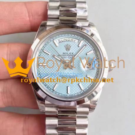 Replica Rolex Day-Date 40 228206 2018 EW Stainless Steel Blue Diagonal Dial Swiss 3255