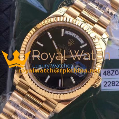 Replica Rolex Day-Date 40 228235 2018 EW Yellow Gold Black Diagonal Dial Swiss 3255