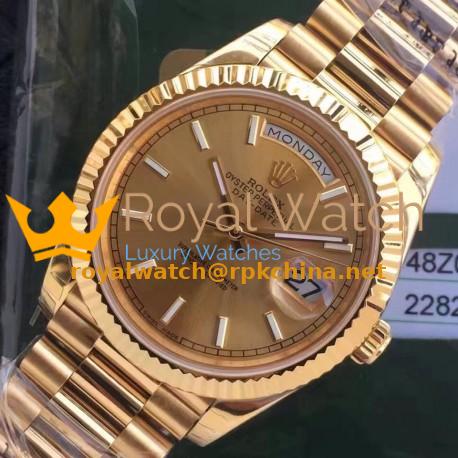 Replica Rolex Day-Date 40 228235 2018 EW Yellow Gold Rose Gold Dial Swiss 3255