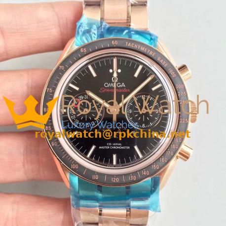Replica Omega Speedmaster Moonwatch Moonphase Chronograph 304.63.44.52.01.001 BF Rose Gold Black Dial Swiss 9301
