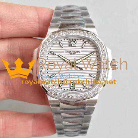 Replica Patek Philippe Nautilus Ladies 7018/1A-001 PF Stainless Steel & Diamonds White Dial Swiss 324 S C