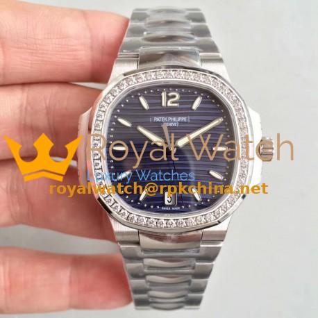Replica Patek Philippe Nautilus Ladies 7018/1A-010 PF Stainless Steel & Diamonds Blue Dial Swiss 324 S C