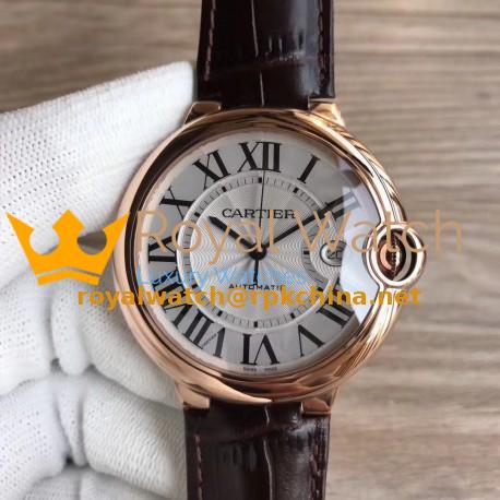 Replica Ballon Bleu De Cartier 42MM WGBB0017 3A 18K Rose Gold Wrapped Silver Dial Swiss 2824-2