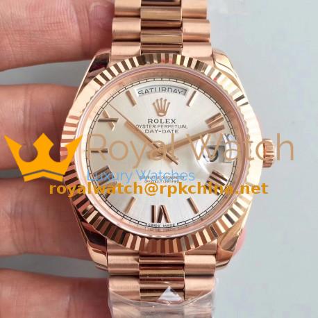 Replica Rolex Day-Date 40 228235 40MM AR Stainless Steel 904L With 18K Rose Gold Wrapped Rhodium Dial Swiss 3255