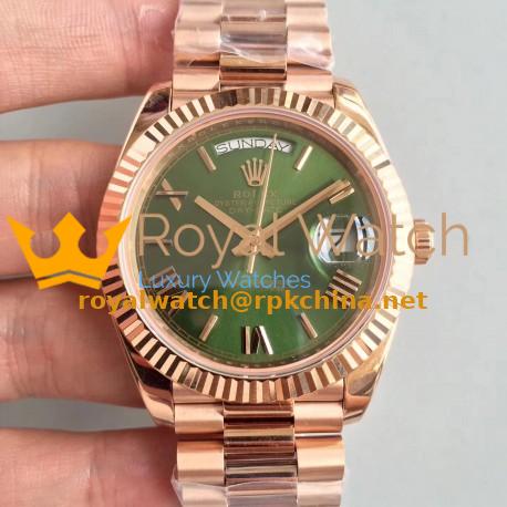 Replica Rolex Day-Date 40 228235 40MM AR Stainless Steel 904L With 18K Rose Gold Wrapped Green Dial Swiss 3255