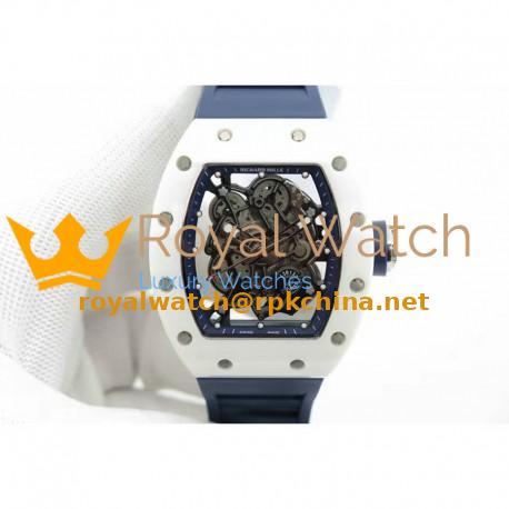 Replica Richard Mille RM55 White Ceramic Blue Skeleton Dial M8215