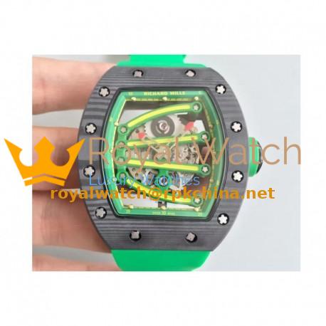 Replica Richard Mille RM59-01A Forged Carbon Green Skeleton Dial M6T51