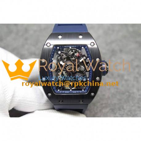 Replica Richard Mille RM55 Black Ceramic Blue Skeleton Dial M8215