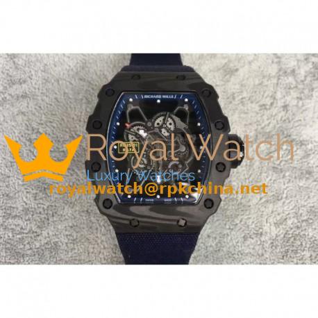 Replica Richard Mille RM35-01 Rafael Nadal Forged Carbon Skeleton Blue Dial Blue Nylon Strap M9015
