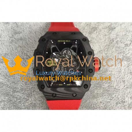 Replica Richard Mille RM35-01 Rafael Nadal Forged Carbon Skeleton Black Dial Red Nylon Strap M9015