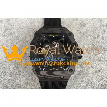 Replica Richard Mille RM35-01 Rafael Nadal Forged Carbon Skeleton Black Dial Black Nylon Strap M9015