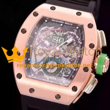 Replica Richard Mille RM011-01 R Mancini Chronograph Rose Gold Black Dial Swiss 7750