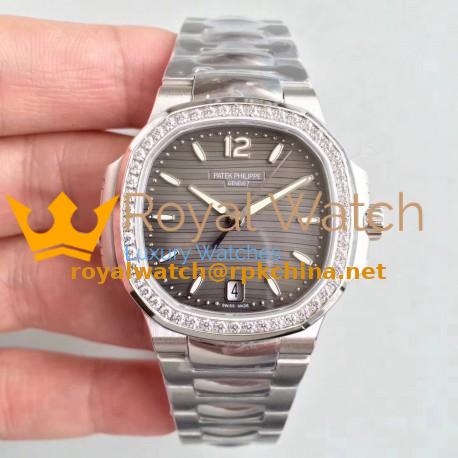 Replica Patek Philippe Nautilus Ladies 7018/1A-011 PF Stainless Steel & Diamonds Anthracite Dial Swiss 324SC