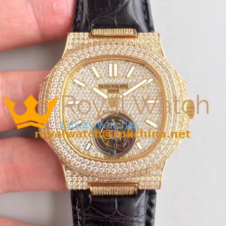 Replica Patek Philippe Nautilus Jumbo 5711 R8 Yellow Gold & Diamonds Diamond Dial Swiss Tourbillon