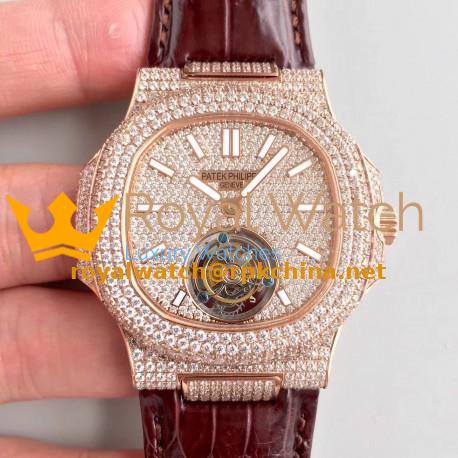 Replica Patek Philippe Nautilus Jumbo 5711 R8 Rose Gold & Diamonds Diamond Dial Swiss Tourbillon