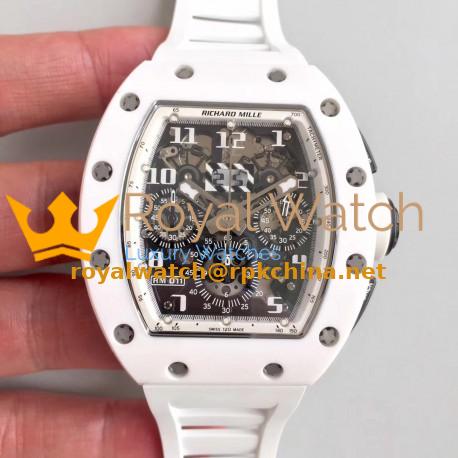 Replica Richard Mille RM011-FM Felipe Massa Flyback Dubai Chronograph KV White Ceramic White Skeleton Dial Swiss 7750