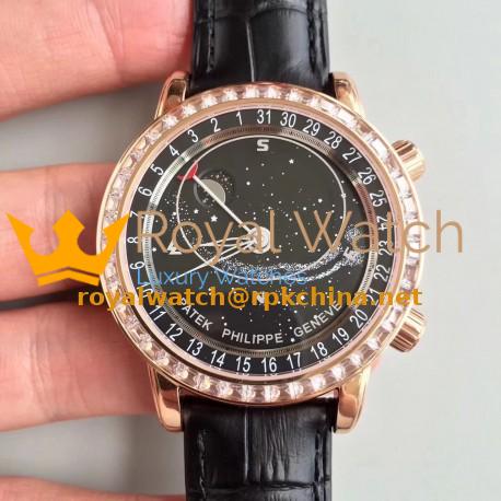 Replica Patek Philippe Grand Complications Sky Moon Celestial 6104R-001 N Rose Gold & Diamonds Black Dial Swiss 240 LU CL C