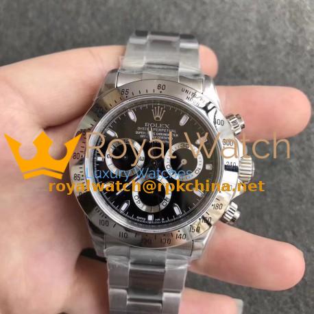 Replica Rolex Daytona Cosmograph 116520 N Stainless Steel Black Dial Swiss 7750 Run 6@SEC