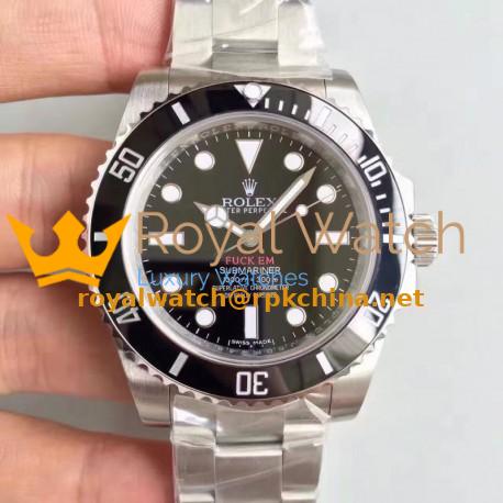Replica Rolex Submariner FUCK EM 114060 N V6S Stainless Steel Black Dial Swiss 2836-2