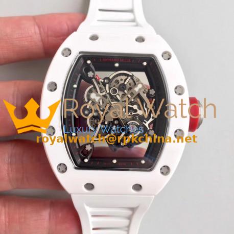 Replica Richard Mille RM55 KV White Ceramic Black Skeleton Dial M8215