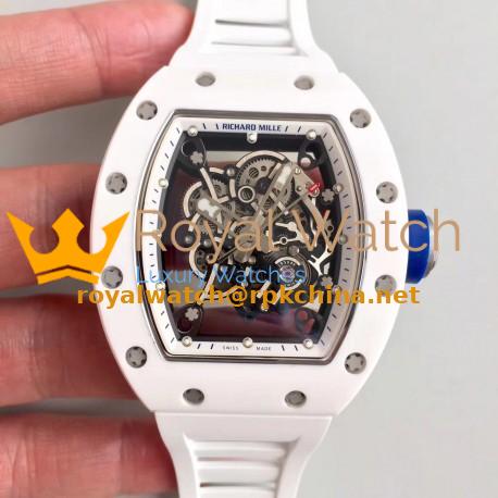 Replica Richard Mille RM55 KV White Ceramic White Skeleton Dial M8215