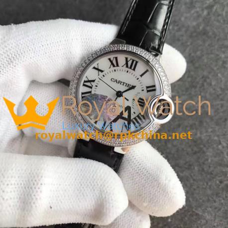 Replica Ballon Bleu De Cartier Ladies 33MM W6920085 V6 Stainless Steel & Diamonds White Dial Swiss 2824-2