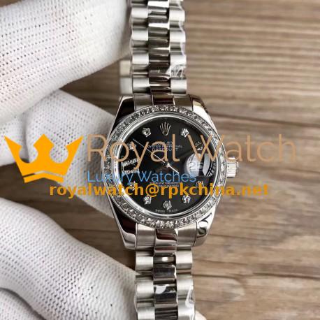 Replica Rolex Lady Datejust 28 279136RBR 28MM WF Stainless Steel & Diamonds Black Dial Swiss 2671