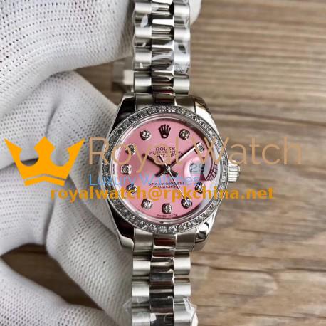 Replica Rolex Lady Datejust 28 279384RBR 28MM WF Stainless Steel & Diamonds Pink Mother Of Pearl Dial Swiss 2671