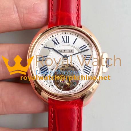 Replica Ballon Bleu De Cartier Flying Tourbillon HPI00716 39MM TF Rose Gold White Dial Swiss 9452MC