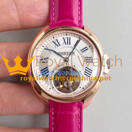 Replica Ballon Bleu De Cartier Flying Tourbillon HPI00716 39MM TF Rose Gold White Dial Swiss 9452MC