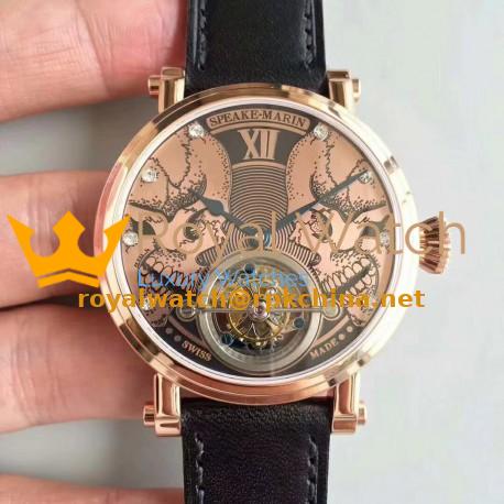 Replica Speake Marin 2002 EQ Rose Gold Gold Skull Dial Swiss Tourbillon