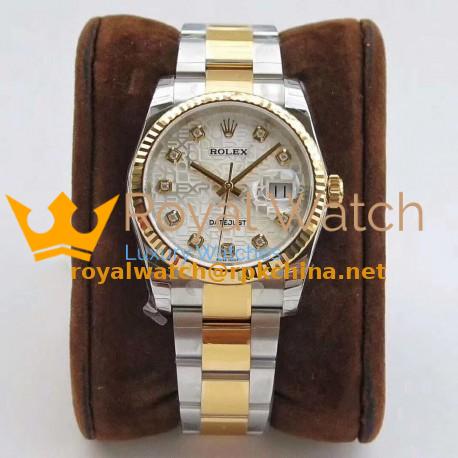 Replica Rolex Datejust 36MM 116234 DJ Stainless Steel 904L & Yellow Gold Silver Anniversary Jubilee Dial Swiss 3135