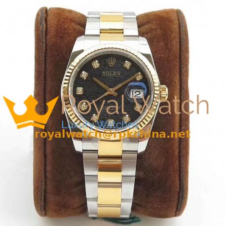 Replica Rolex Datejust 36MM 116234 DJ Stainless Steel 904L & Yellow Gold Black Anniversary Jubilee Dial Swiss 3135
