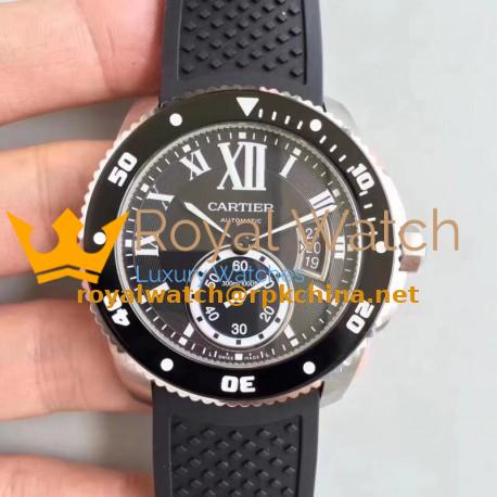 Replica Calibre De Cartier Diver W7100056 42MM JJ Stainless Steel Black Dial M9015