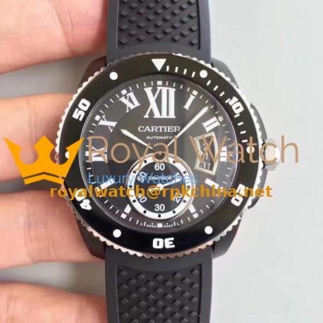 Replica Calibre De Cartier Diver WSCA0006 42MM JJ PVD Black Dial M9015