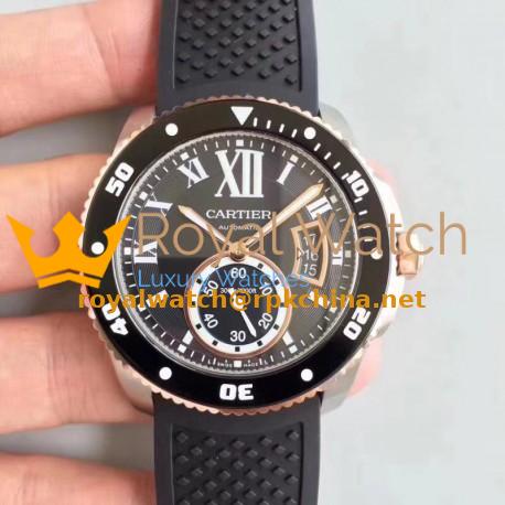 Replica Calibre De Cartier Diver W7100055 42MM JJ Stainless Steel Black Dial M9015