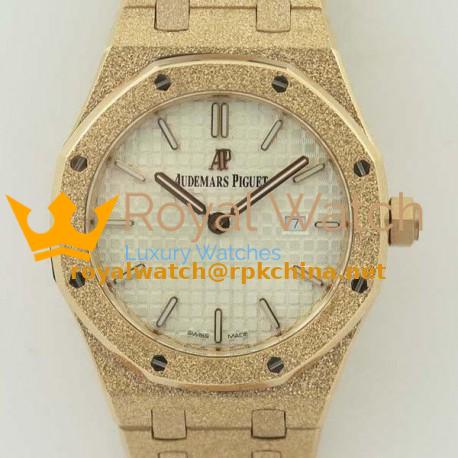 Replica Audemars Piguet Royal Oak Frosted Gold Quartz 33MM 67653 OM Rose Gold Silver Dial Swiss 3132