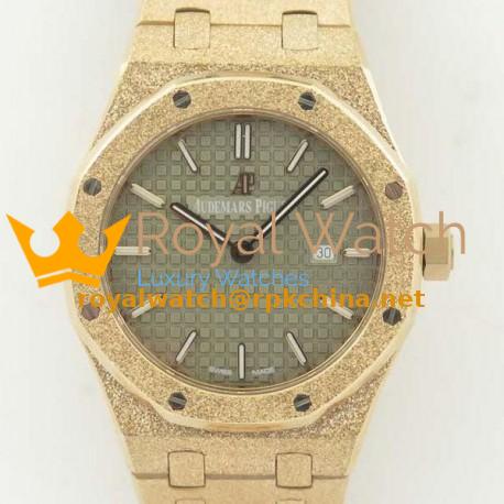 Replica Audemars Piguet Royal Oak Frosted Gold Quartz 33MM 67653 OM Rose Gold Green Dial Swiss 3132