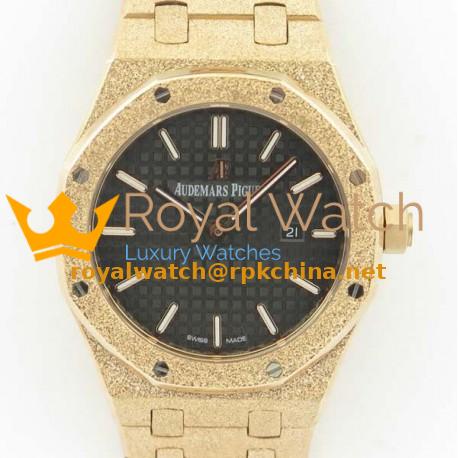 Replica Audemars Piguet Royal Oak Frosted Gold Quartz 33MM 67653 OM Rose Gold Black Dial Swiss 3132